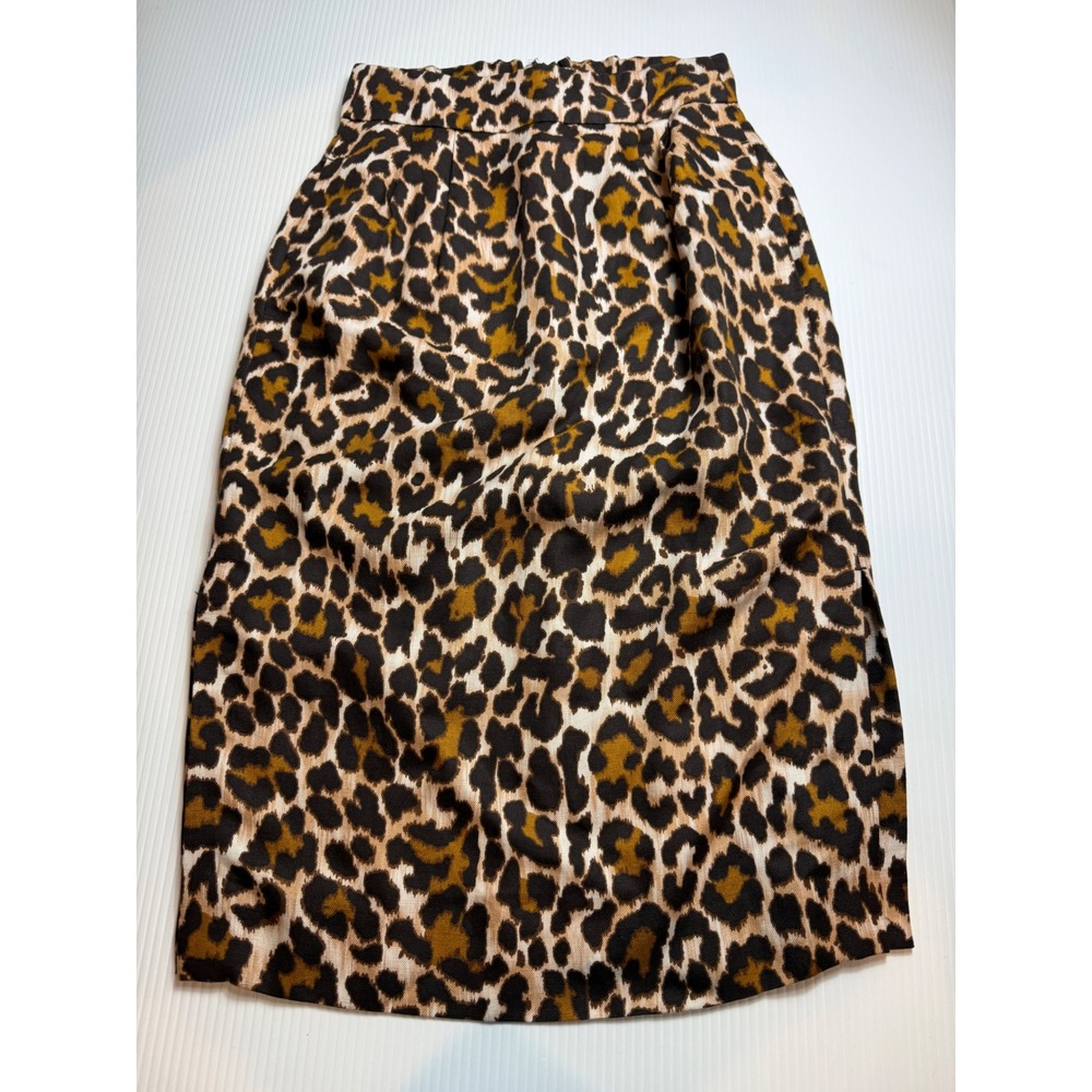 J. Crew Leopard Print Midi Skirt Women Size 2 Linen Blend Lined